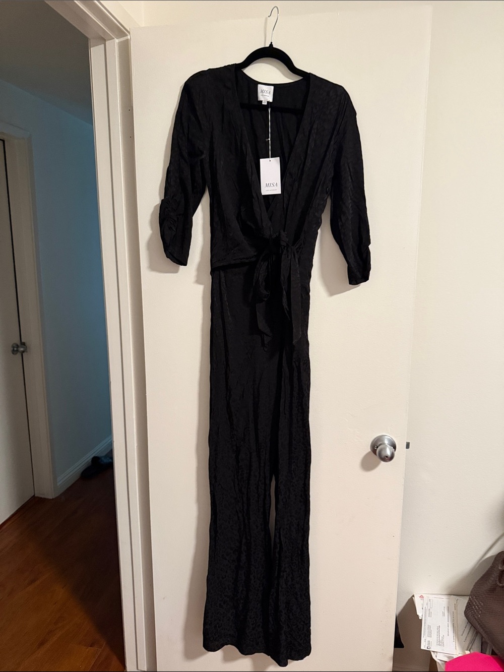 MISA Los Angeles Black Wrap Jumpsuit